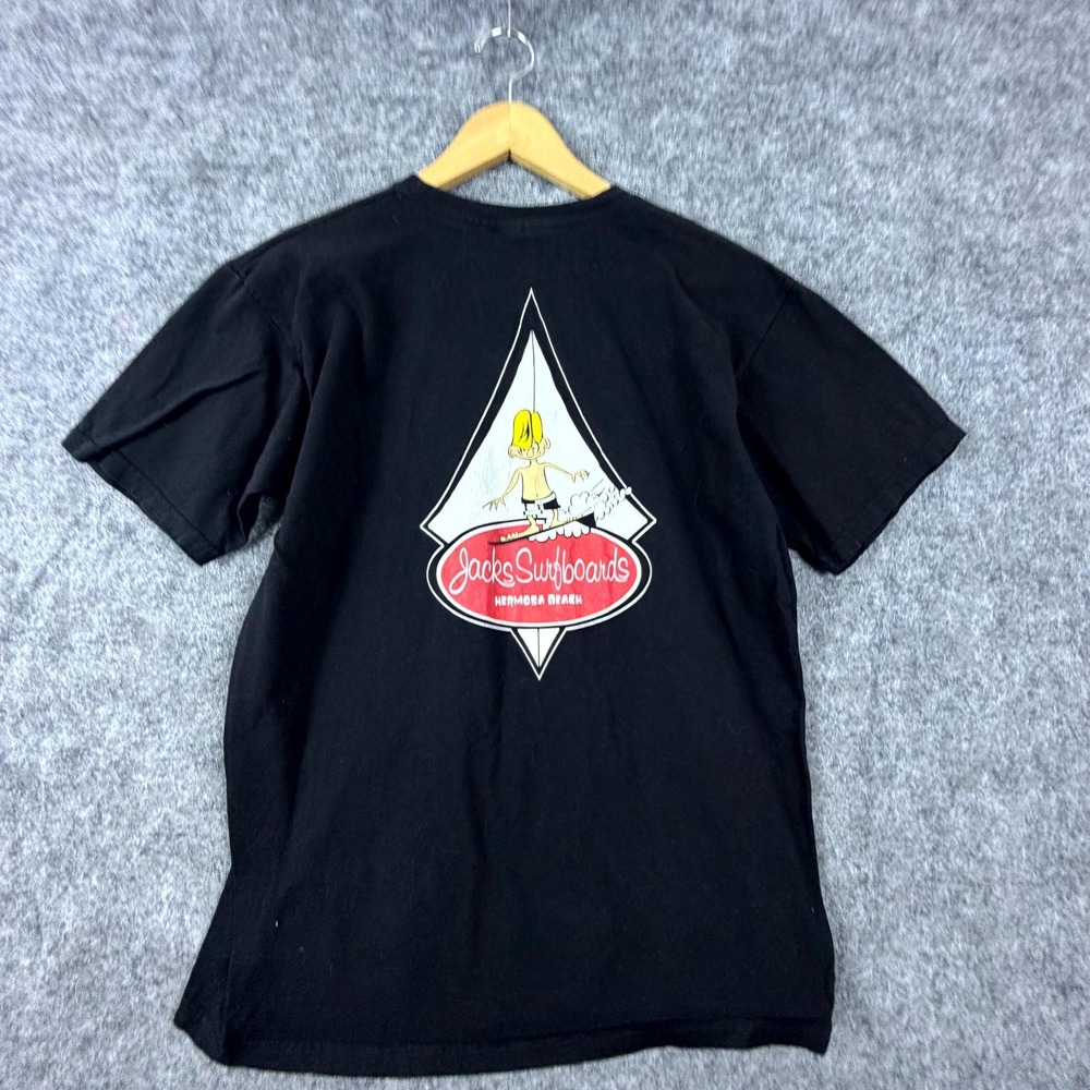 Jack's Surfboards Hermosa Beach T-Shirt Mens Medium Black Graphic Cotton Summer